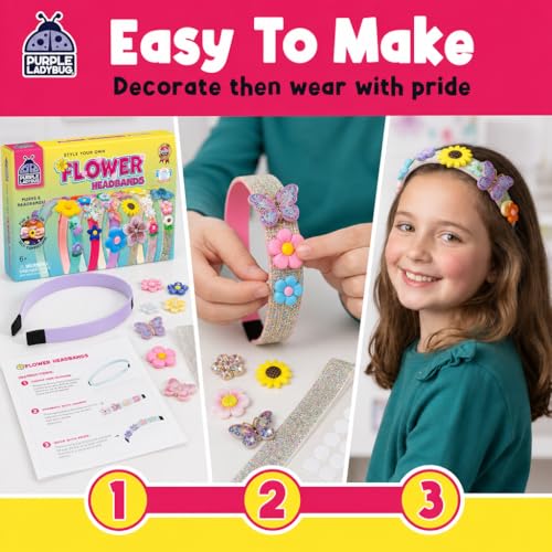 PURPLE LADYBUG Flower Headband Making Kit – DIY Craft Set for Girls Ages 5-9
