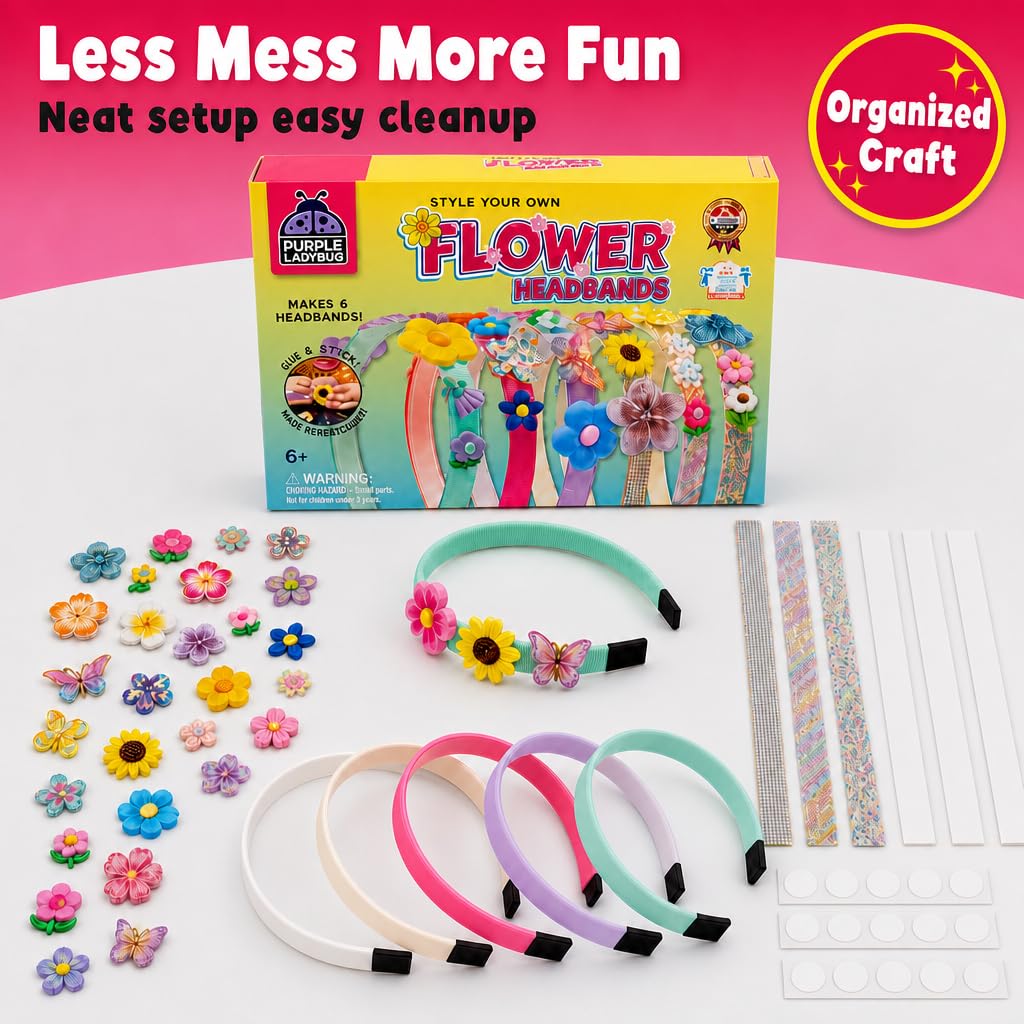 PURPLE LADYBUG Flower Headband Making Kit – DIY Craft Set for Girls Ages 5-9