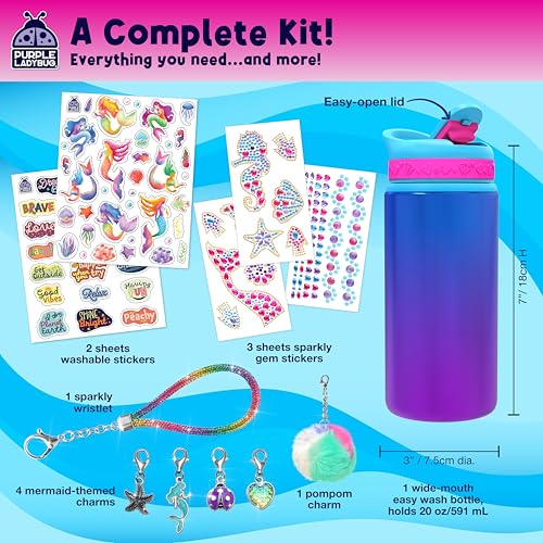 PURPLE LADYBUG Mermaid Water Bottle Decorating Kit for Girls Ages 5-10