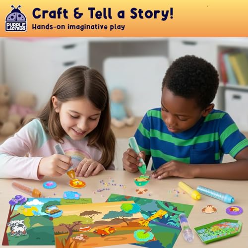 PURPLE LADYBUG My BeadStories Animal World - DIY Bead Art Craft Kit for Kids Ages 4-8 (19 Story Pals, 3 Scenes, 6 Pens)