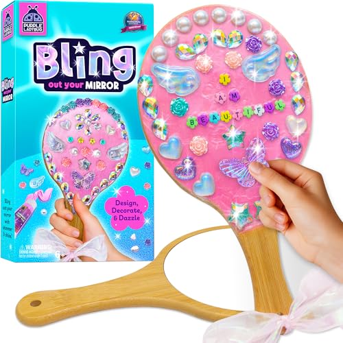 PURPLE LADYBUG Wooden Handheld Mirror Craft Kit - Decorate with Gems, Ages 6-12