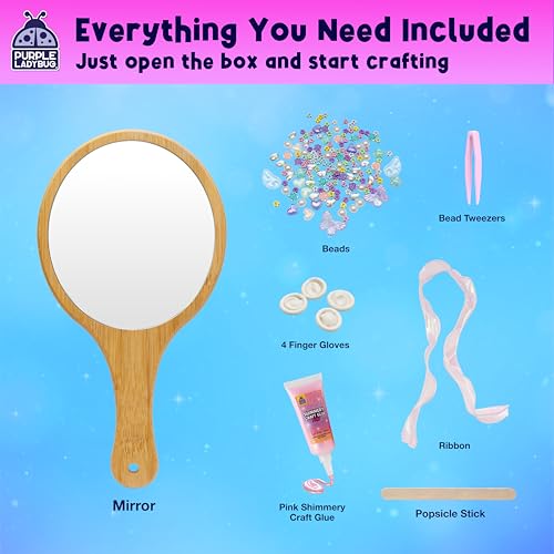 PURPLE LADYBUG Wooden Handheld Mirror Craft Kit - Decorate with Gems, Ages 6-12