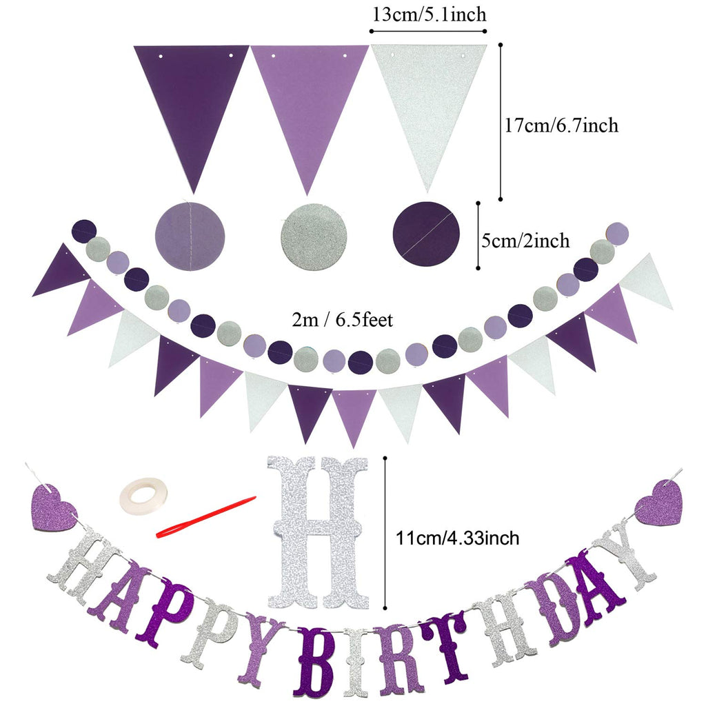 Purple Party Decorations Set – Birthday Banner, Curtains, Pompoms, Fans, Garland & Balloons