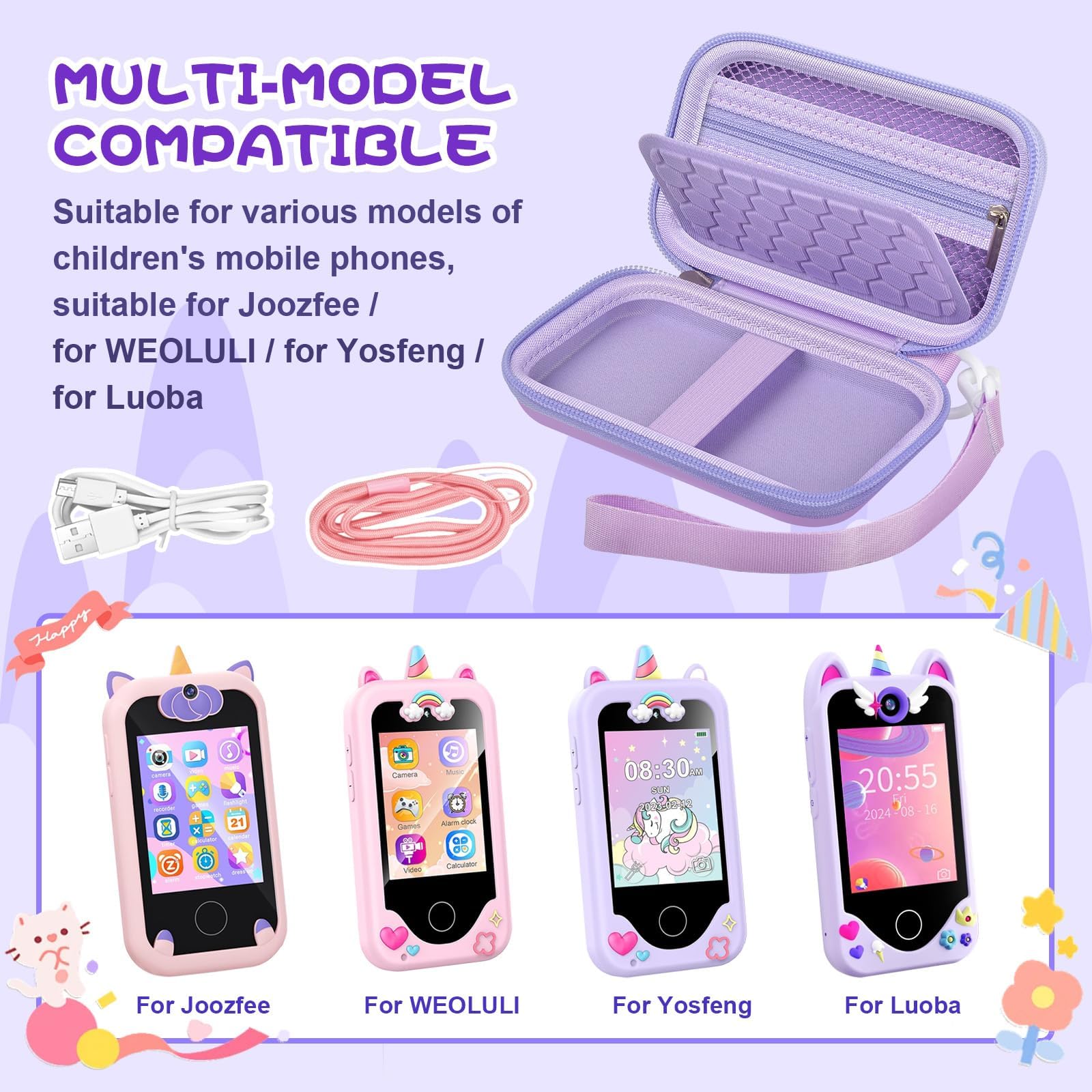 Purple Pony Kids Toy Phone Case - Compatible with KOKODI, Luoba, Yosfeng & More