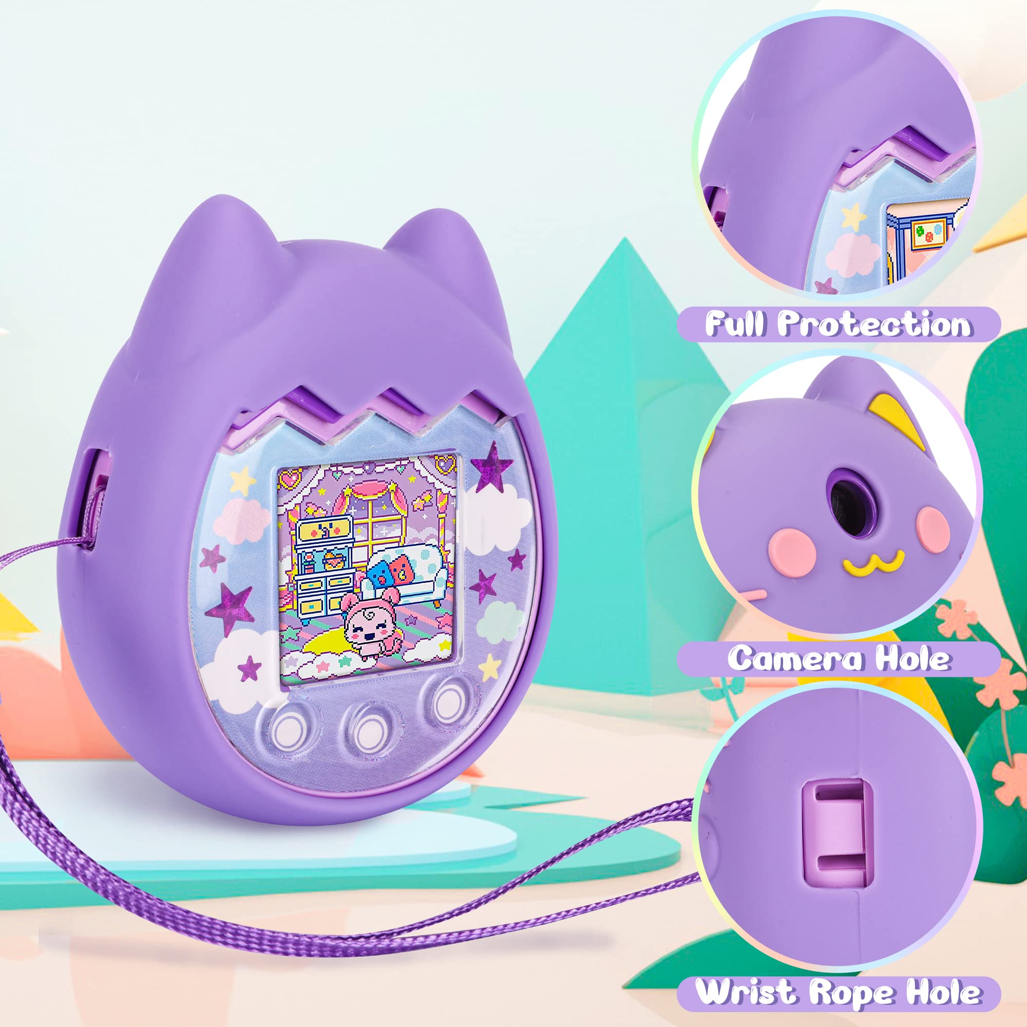 Purple Silicone Cover Compatible with Tamagotchi Pix – Includes Finger Lanyard by Meetikar