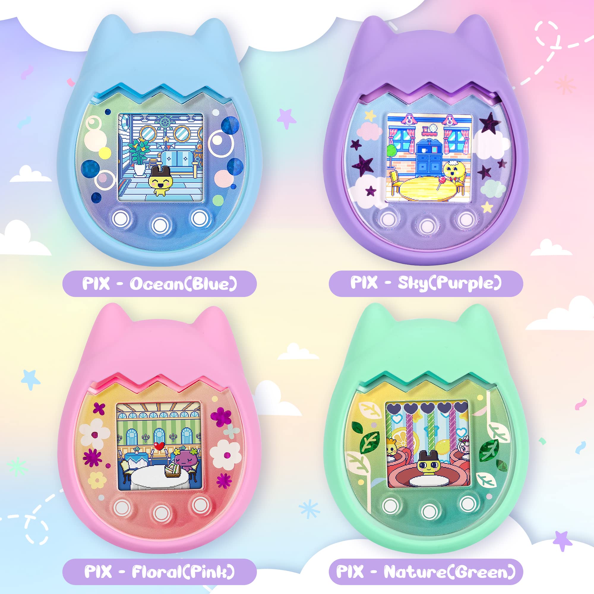 Purple Silicone Cover Compatible with Tamagotchi Pix – Includes Finger Lanyard by Meetikar