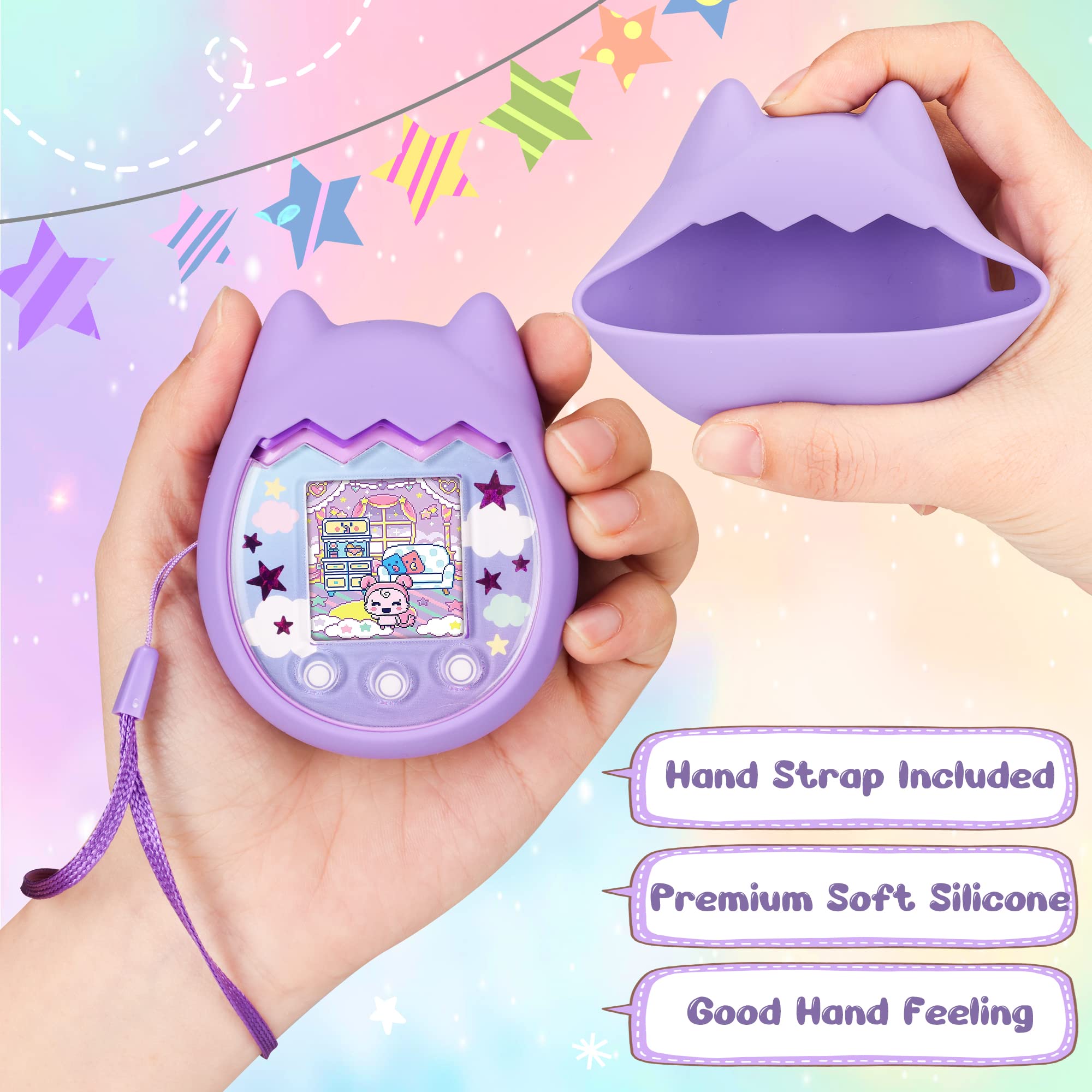 Purple Silicone Cover Compatible with Tamagotchi Pix – Includes Finger Lanyard by Meetikar