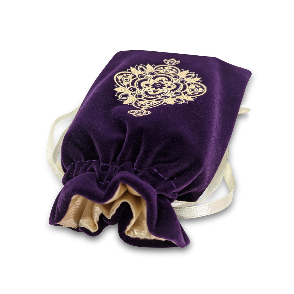Purple Velvet & Satin Drawstring Pouch for Tarot Cards, Dice & Jewelry | Miriyan Mandala Bag