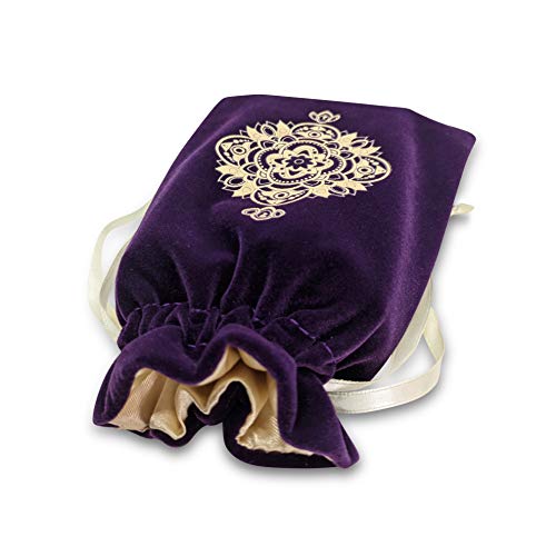 Purple Velvet & Satin Drawstring Pouch for Tarot Cards, Dice & Jewelry | Miriyan Mandala Bag