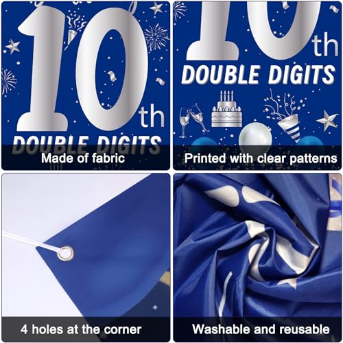 Purtarly 10th Birthday Decorations Kit - Navy Blue & Silver Double Digits Party Supplies with Banners, Balloons, and Door Sign for Boys Girls