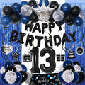 Purtarly 73-Piece Blue Black 13th Birthday Decorations Kit for Boys – Includes Banner, Foil Balloon, Tablecloth & More