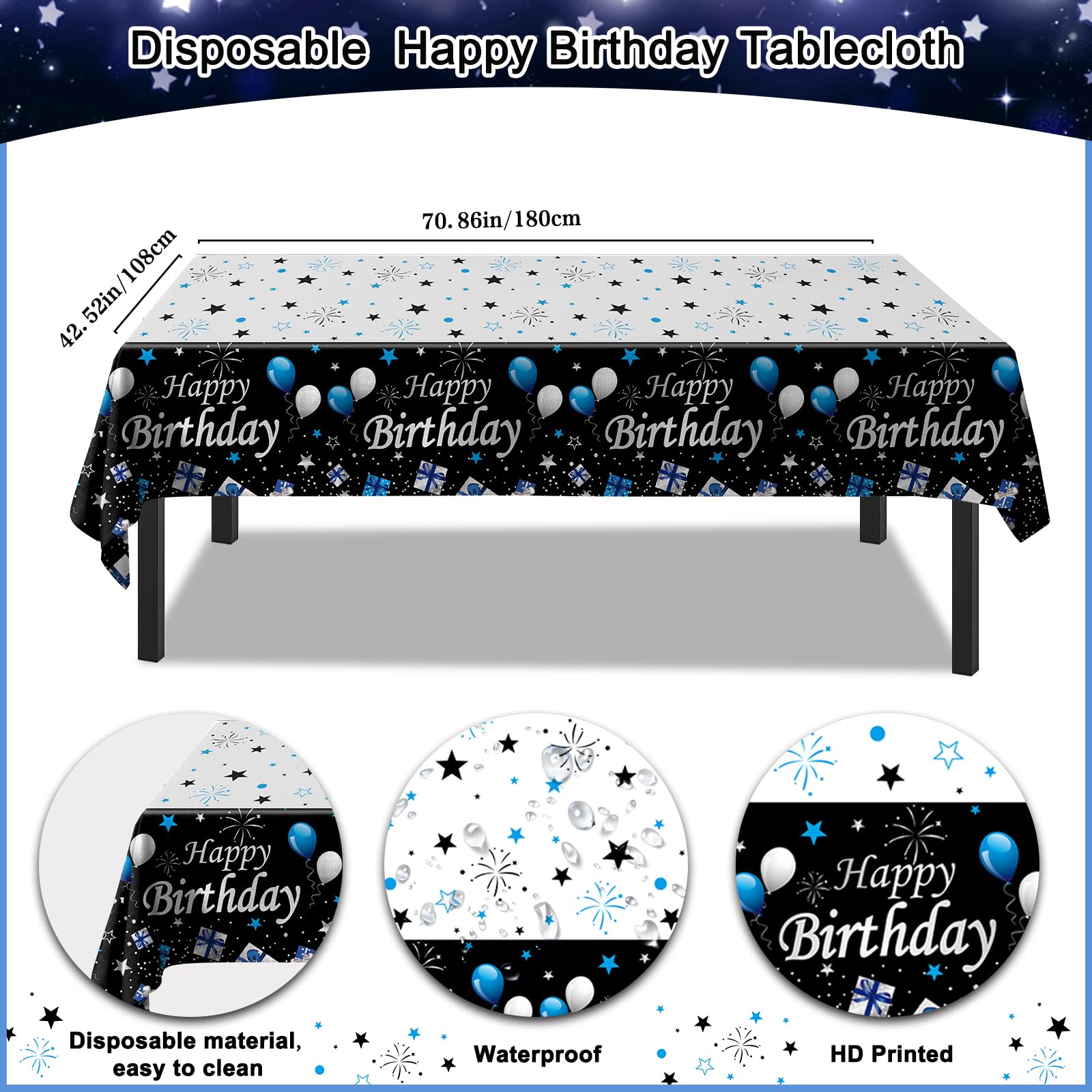Purtarly 73-Piece Blue Black 13th Birthday Decorations Kit for Boys – Includes Banner, Foil Balloon, Tablecloth & More
