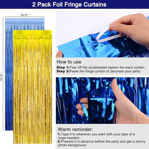 Purtarly Blue and Gold Birthday Decorations Kit – Navy Blue & Gold Party Supplies with Banner, Balloons, Tablecloth, Fringe Curtains