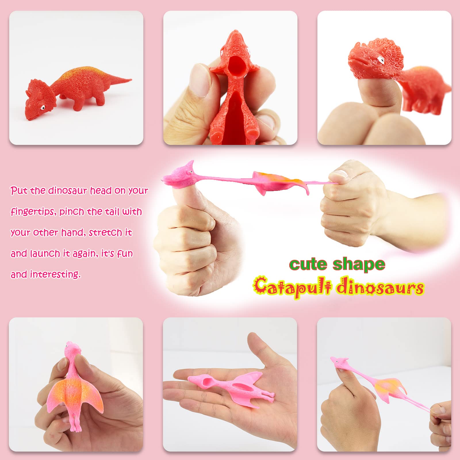 Pushmick 30-Pack Dinosaur Finger Slingshot Toys – Soft TPR Catapult Toys for Party Favors and Flying Games