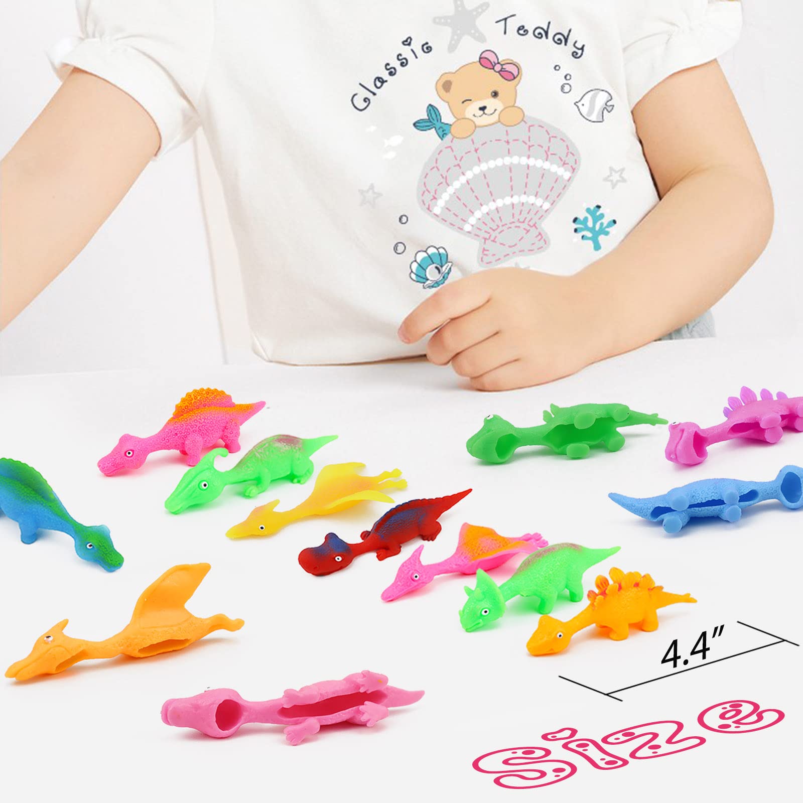 Pushmick 30-Pack Dinosaur Finger Slingshot Toys – Soft TPR Catapult Toys for Party Favors and Flying Games