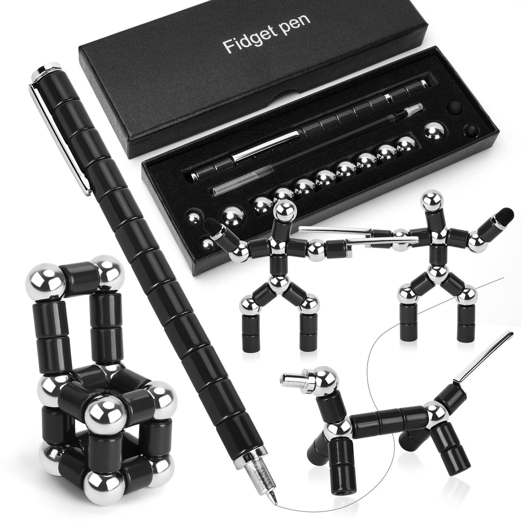 Puxmrko Magnetic Fidget Pen - 3 Pen Cores, 13 Rings, Shape-Shifting Stress Relief Toy Gift for Teens Adults (Black)