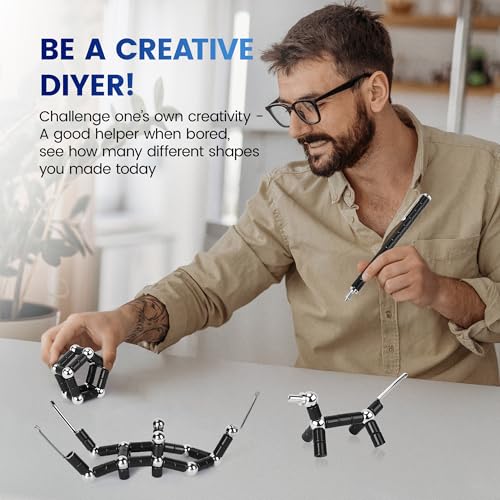 Puxmrko Magnetic Fidget Pen - 3 Pen Cores, 13 Rings, Shape-Shifting Stress Relief Toy Gift for Teens Adults (Black)