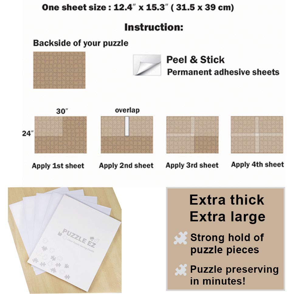PUZZLE EZ Clear Peel & Stick Puzzle Glue Sheets – Preserve 1000-Piece Puzzles up to 24x30 Inches in Minutes