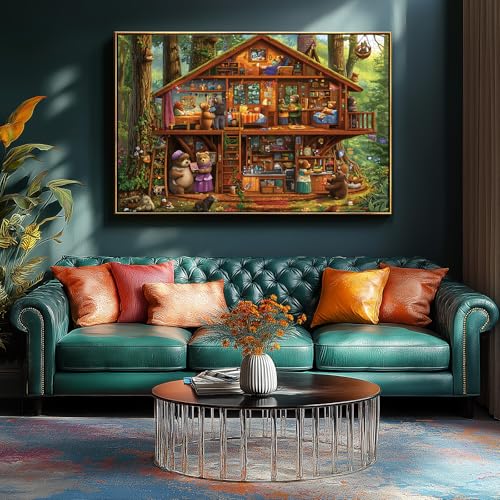 PuzzOne 1000-Piece Animal Characters Jigsaw Puzzle – Bear Treehouse Forest, 27.5x19.7 Inches