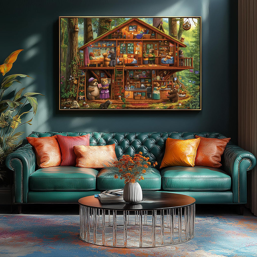 PuzzOne 1000-Piece Animal Characters Jigsaw Puzzle – Bear Treehouse Forest, 27.5x19.7 Inches