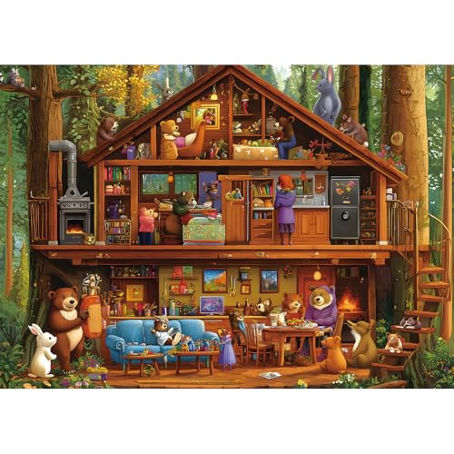 PuzzOne 1000-Piece Animal Characters Jigsaw Puzzle – Bear Treehouse Forest, 27.5x19.7 Inches