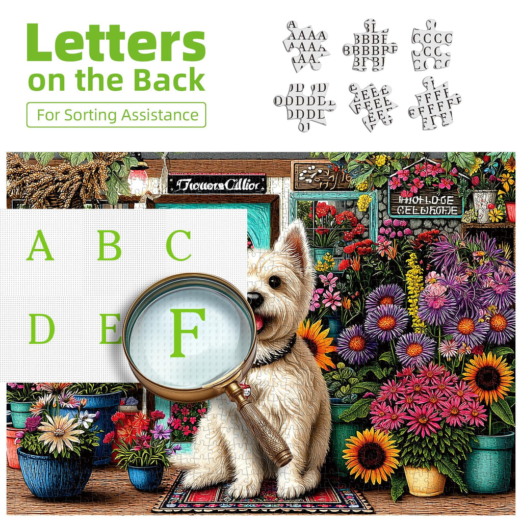 PuzzOne 1000 Piece Jigsaw Puzzle for Adults – Westie Dog in Flower Shop, 27.6" x 19.7"