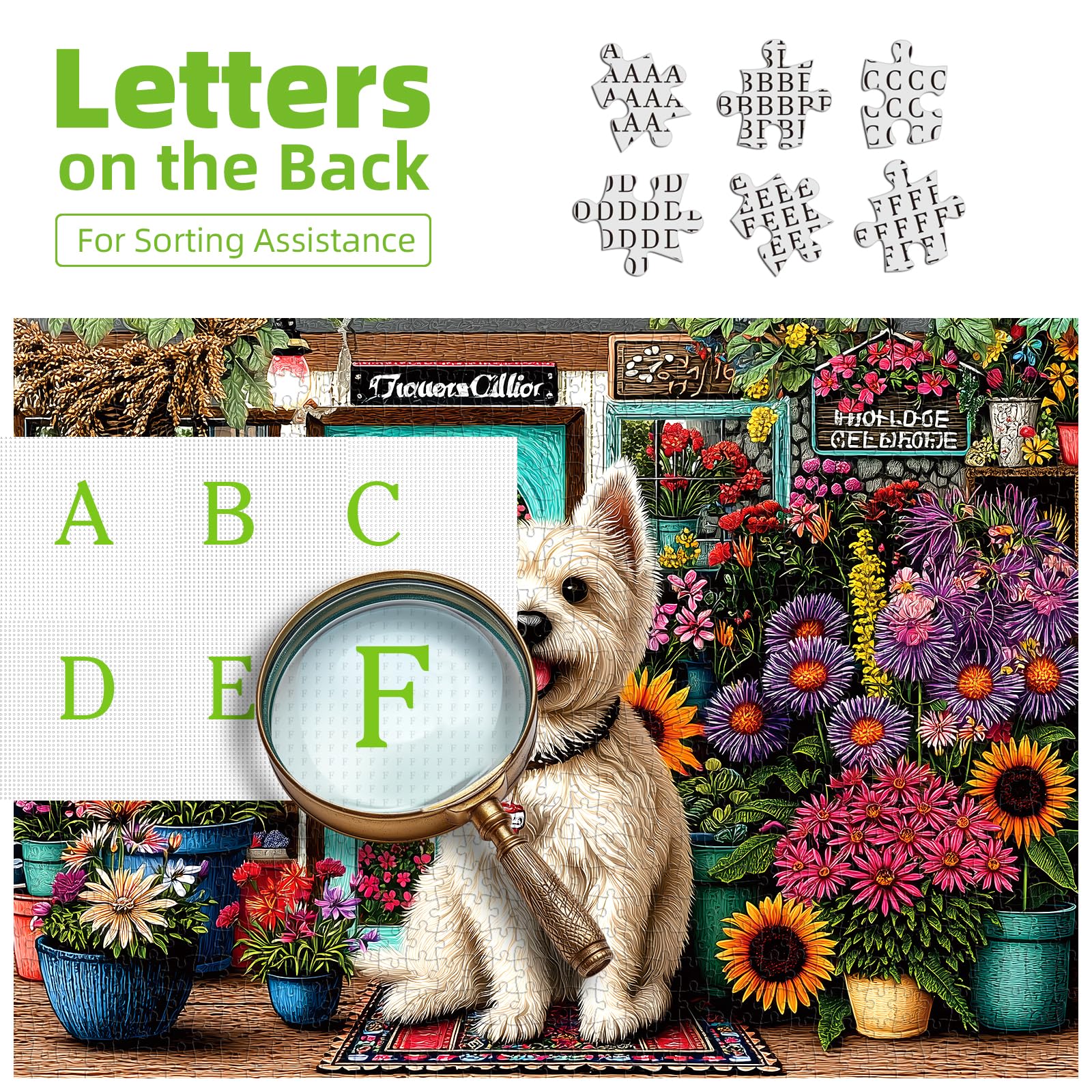 PuzzOne 1000 Piece Jigsaw Puzzle for Adults – Westie Dog in Flower Shop, 27.6" x 19.7"