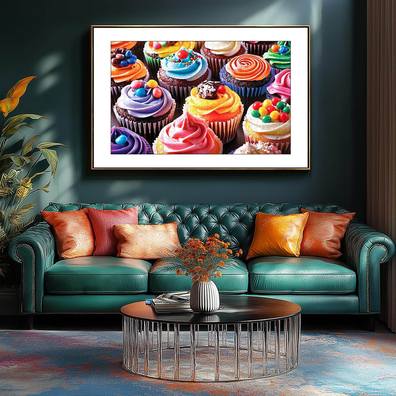 PuzzOne 300 Piece Jigsaw Puzzle – Colorful Cupcakes, 17x11 Inches, with Letters on Back