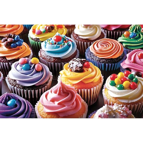 PuzzOne 300 Piece Jigsaw Puzzle – Colorful Cupcakes, 17x11 Inches, with Letters on Back