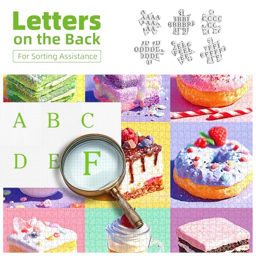PuzzOne 500-Piece Dessert Jigsaw Puzzle – Colorful Donuts, Cakes & Berries – 20x20 Inch – Includes Poster