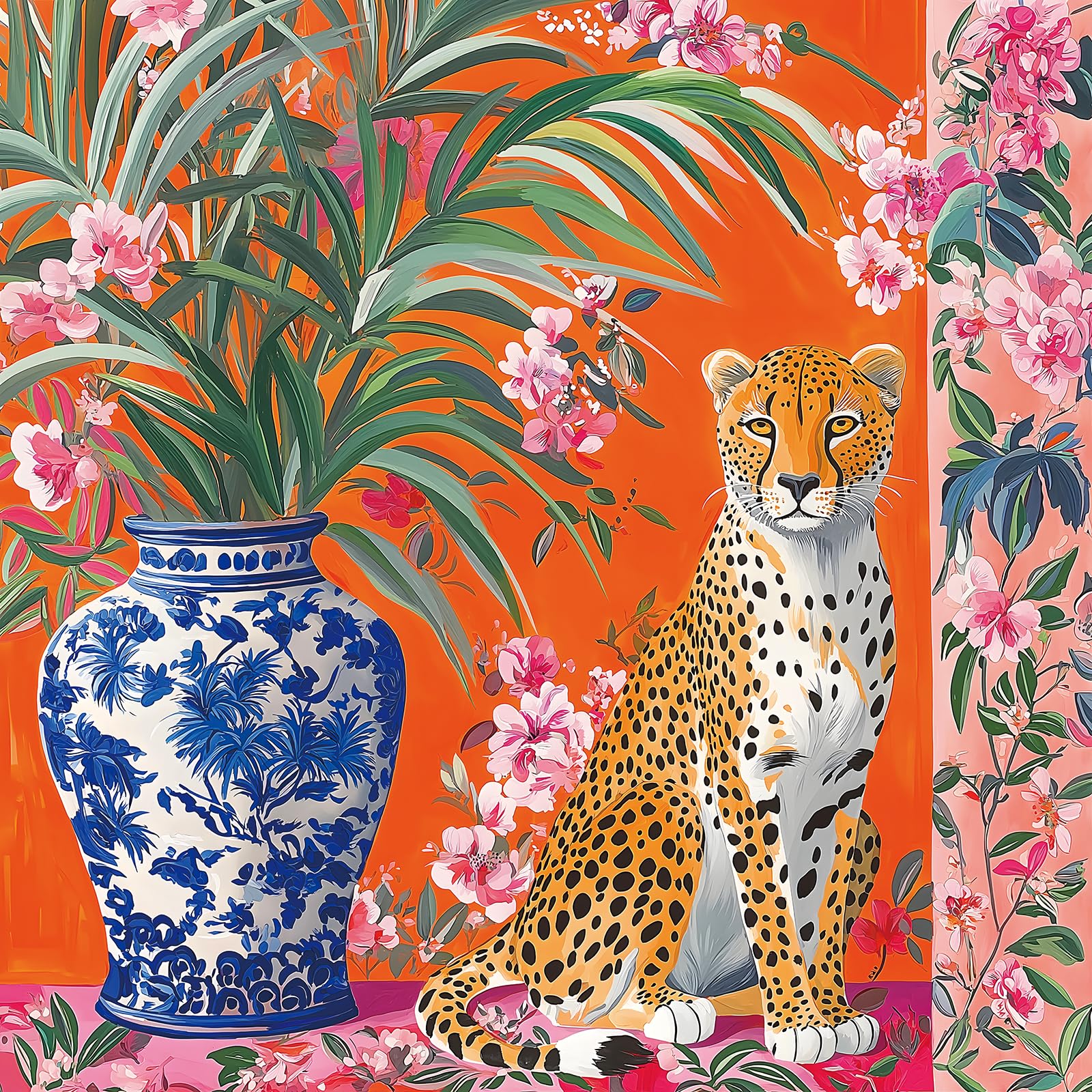 PuzzOne 500-Piece Jigsaw Puzzle – Cheetah with Blue Vase Art, Square 20x20 Inches for Adults