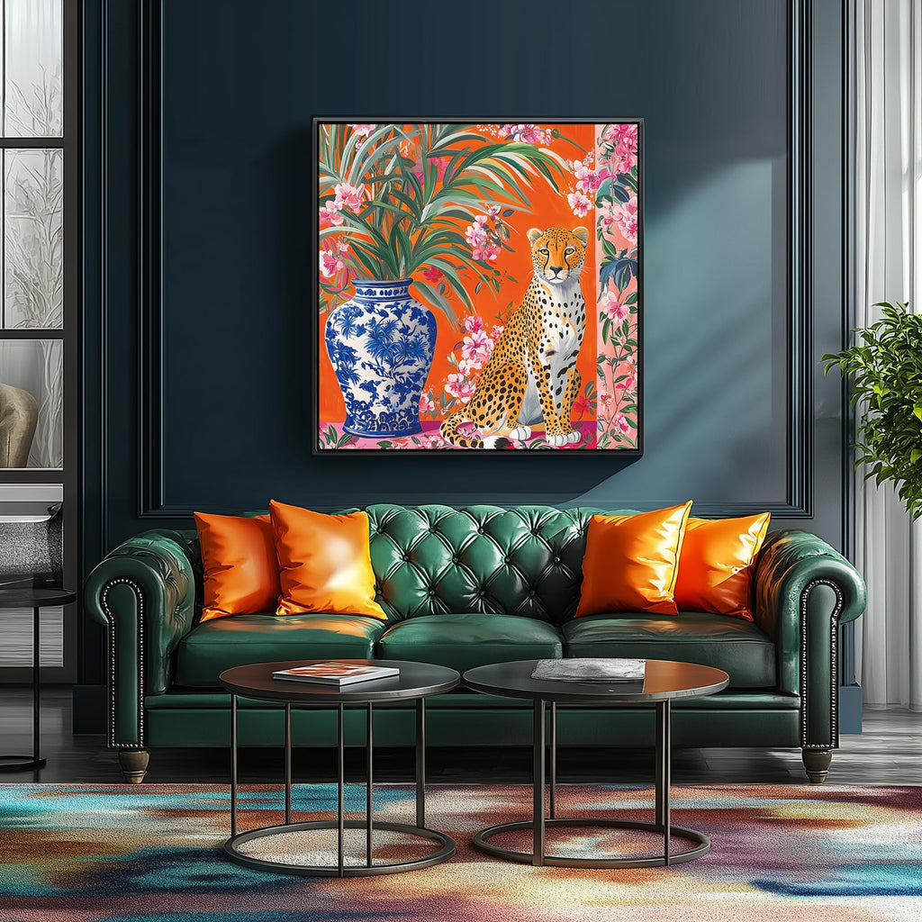 PuzzOne 500-Piece Jigsaw Puzzle – Cheetah with Blue Vase Art, Square 20x20 Inches for Adults