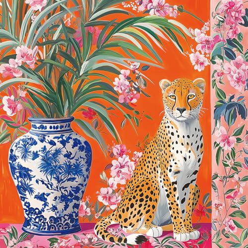 PuzzOne 500-Piece Jigsaw Puzzle – Cheetah with Blue Vase Art, Square 20x20 Inches for Adults