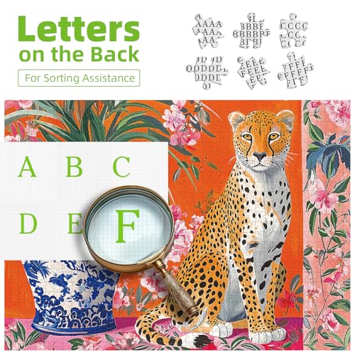 PuzzOne 500-Piece Jigsaw Puzzle – Cheetah with Blue Vase Art, Square 20x20 Inches for Adults