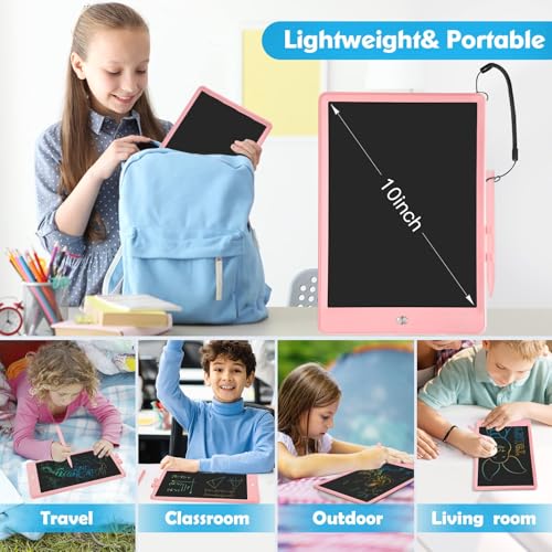 PYTTUR 10 Inch LCD Writing Tablet for Kids - Colorful Toddler Doodle Board, Reusable Drawing Pad Educational Toy (Blue)