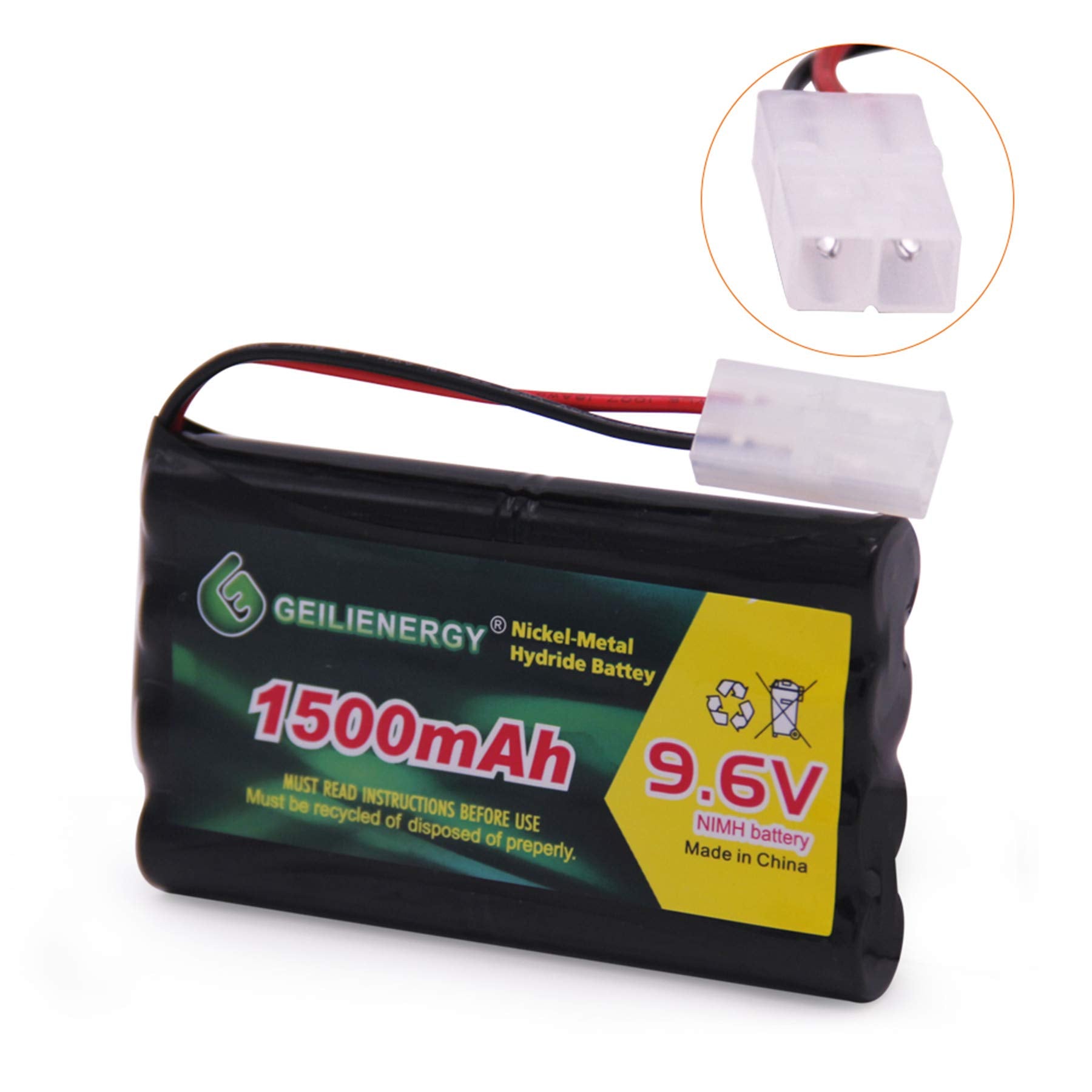 QBLPOWER 9.6V 1500mAh NiMH Rechargeable Battery Pack with Tamiya Connector for RC Cars, Boats, and Robots