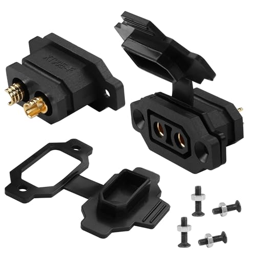 QIANRENON Fixable XT90 Female Soldering Adapter – XT90E-F Panel Mount, 30A, Gold Plated, IP40 Dust Cover, 2 Pack