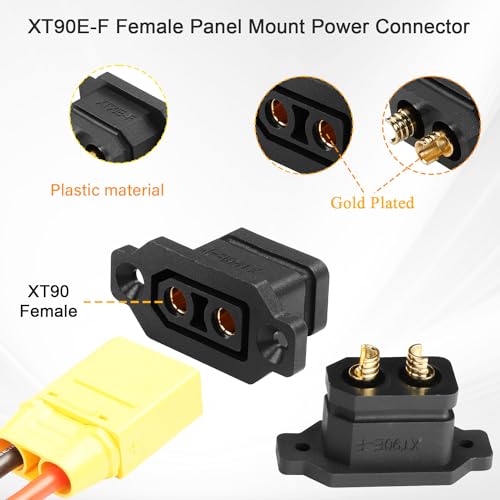 QIANRENON Fixable XT90 Female Soldering Adapter – XT90E-F Panel Mount, 30A, Gold Plated, IP40 Dust Cover, 2 Pack