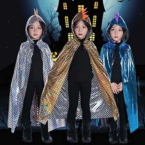 QIAONIUNIU Dinosaur Cape Dragon Hooded Cloak Costume for Kids 3-8 Years, Unisex Halloween Dress Up