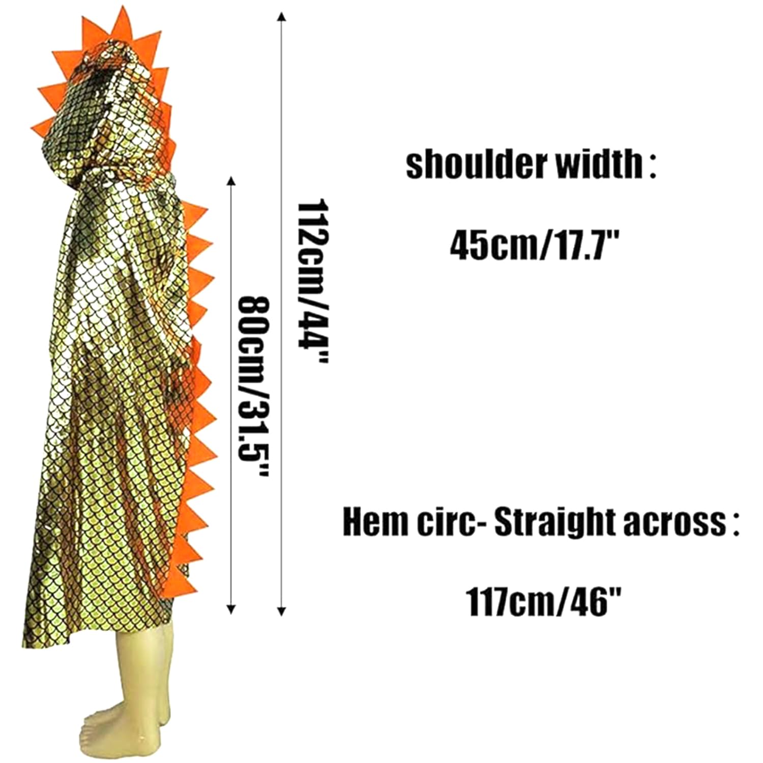 QIAONIUNIU Dinosaur Cape Dragon Hooded Cloak Costume for Kids 3-8 Years, Unisex Halloween Dress Up