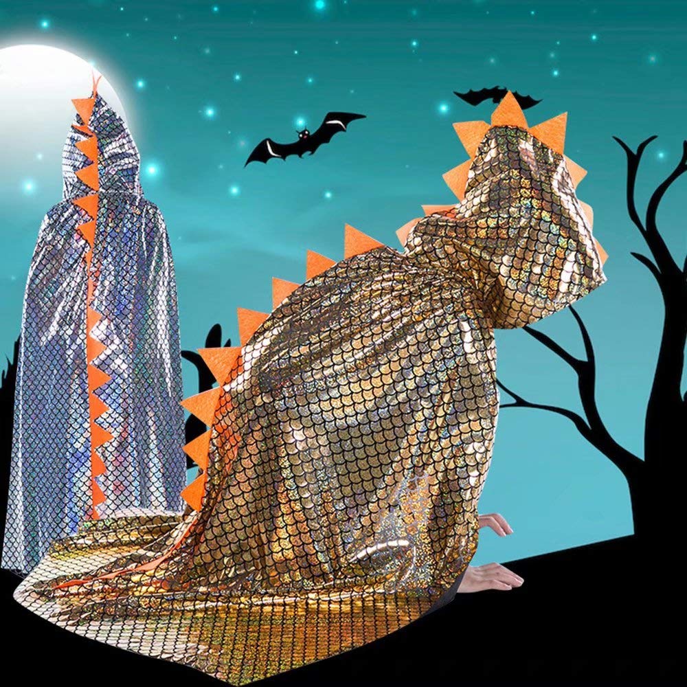 QIAONIUNIU Dinosaur Cape Dragon Hooded Cloak Costume for Kids 3-8 Years, Unisex Halloween Dress Up