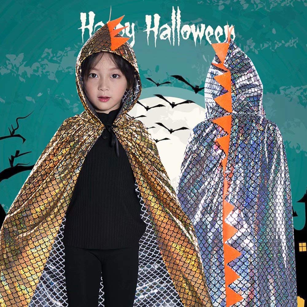 QIAONIUNIU Dinosaur Cape Dragon Hooded Cloak Costume for Kids 3-8 Years, Unisex Halloween Dress Up