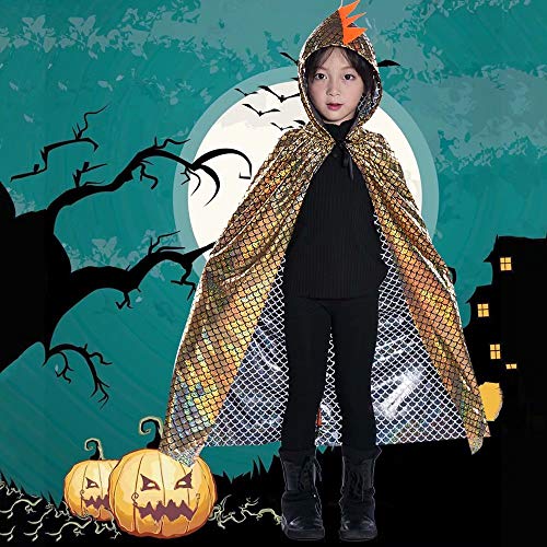 QIAONIUNIU Dinosaur Cape Dragon Hooded Cloak Costume for Kids 3-8 Years, Unisex Halloween Dress Up