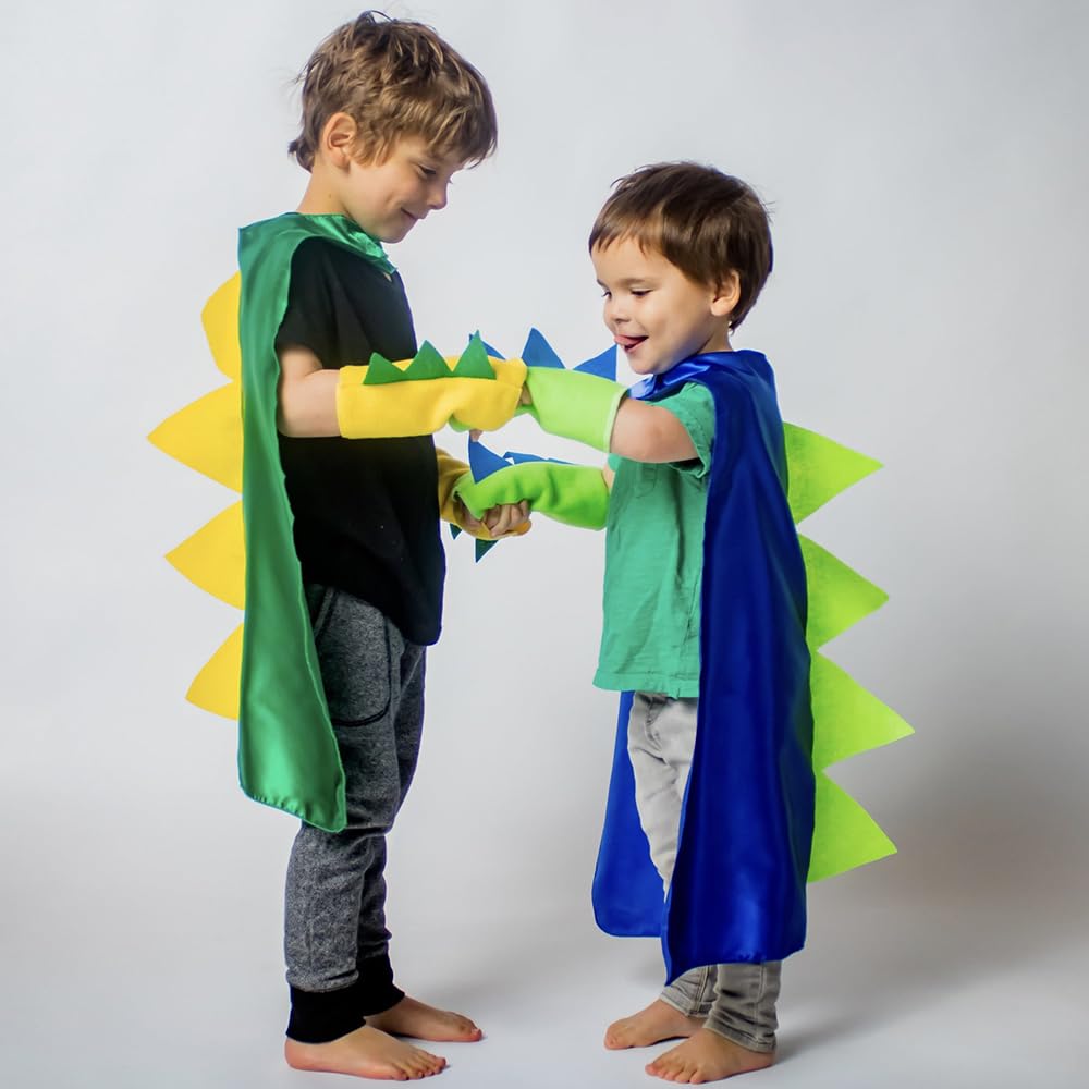 QIAONIUNIU Dinosaur Dragon Cape and Gauntlets Set – Green, for Toddlers Ages 2-6