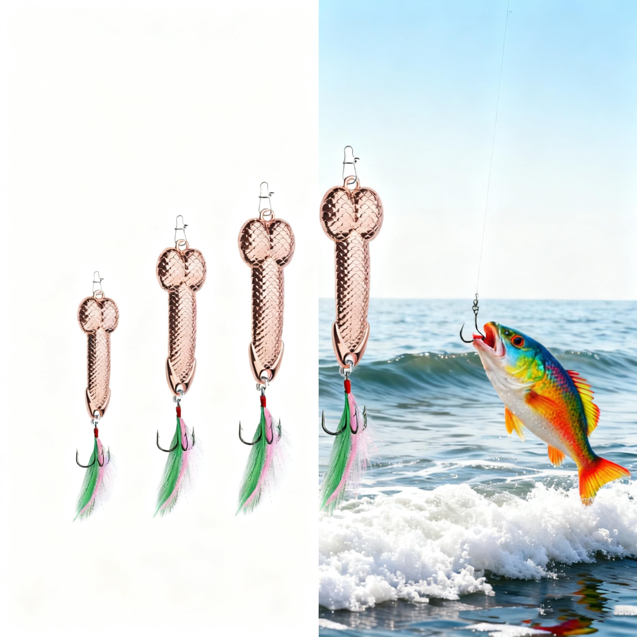 QICWUOY 4-Piece Rose Gold Fishing Lures – Metal Spoon Lures with Sharp Hooks, Funny Gag Gift for Men, Father's Day or White Elephant Gift for Anglers, Works for Bass & Trout