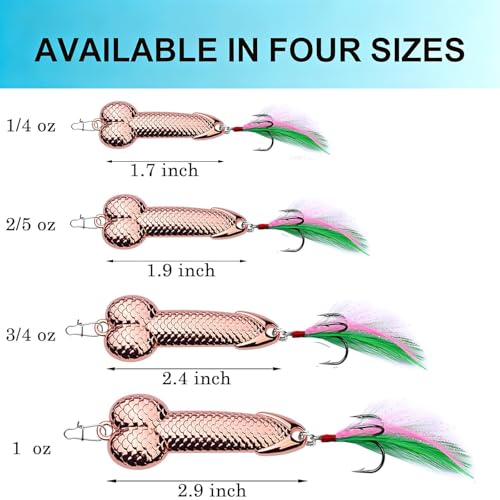 QICWUOY 4-Piece Rose Gold Fishing Lures – Metal Spoon Lures with Sharp Hooks, Funny Gag Gift for Men, Father's Day or White Elephant Gift for Anglers, Works for Bass & Trout