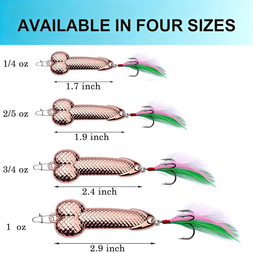 QICWUOY 4-Piece Rose Gold Fishing Lures – Metal Spoon Lures with Sharp Hooks, Funny Gag Gift for Men, Father's Day or White Elephant Gift for Anglers, Works for Bass & Trout