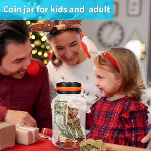 Qiekaka Coin Bank with LCD Counter for US Coins – Black Orange Piggy Bank for Kids and Adults