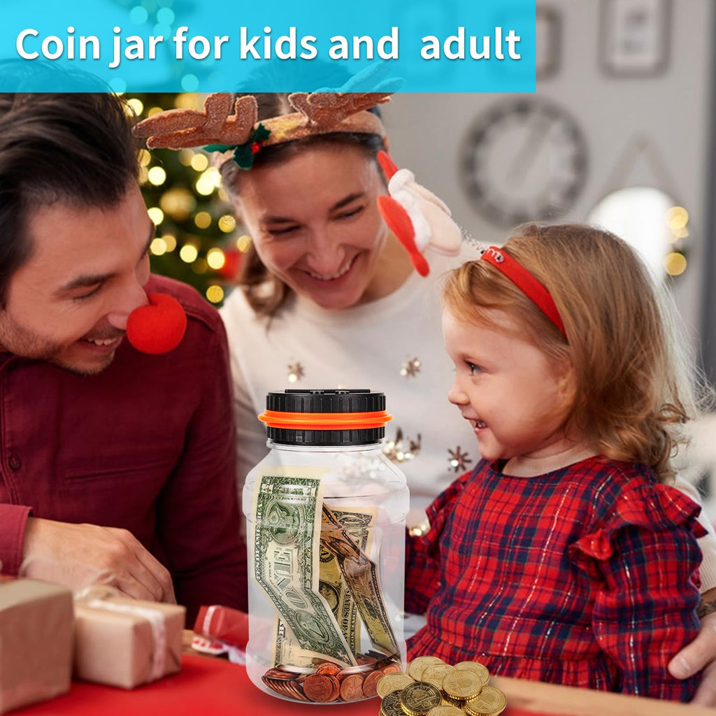 Qiekaka Coin Bank with LCD Counter for US Coins – Black Orange Piggy Bank for Kids and Adults