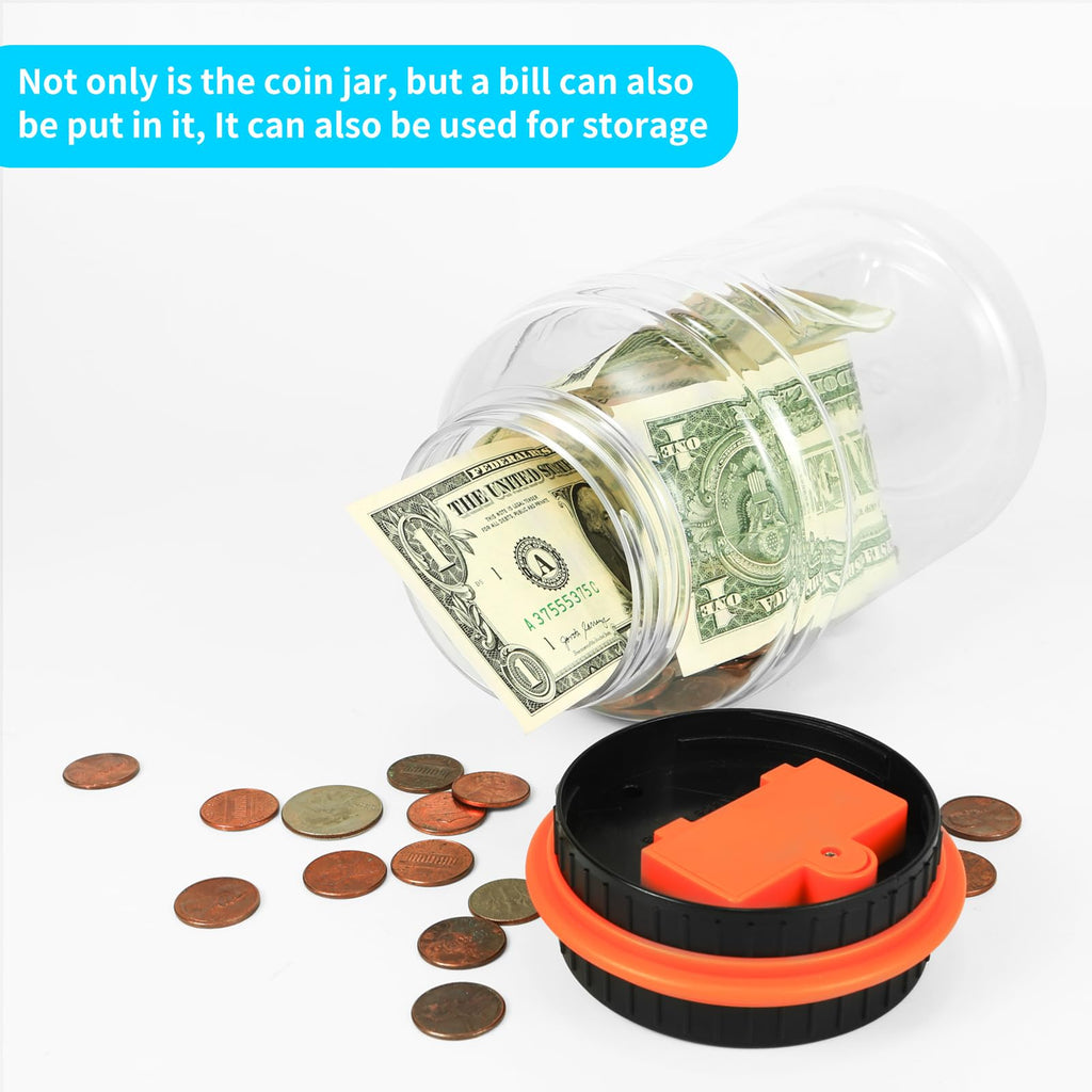 Qiekaka Coin Bank with LCD Counter for US Coins – Black Orange Piggy Bank for Kids and Adults